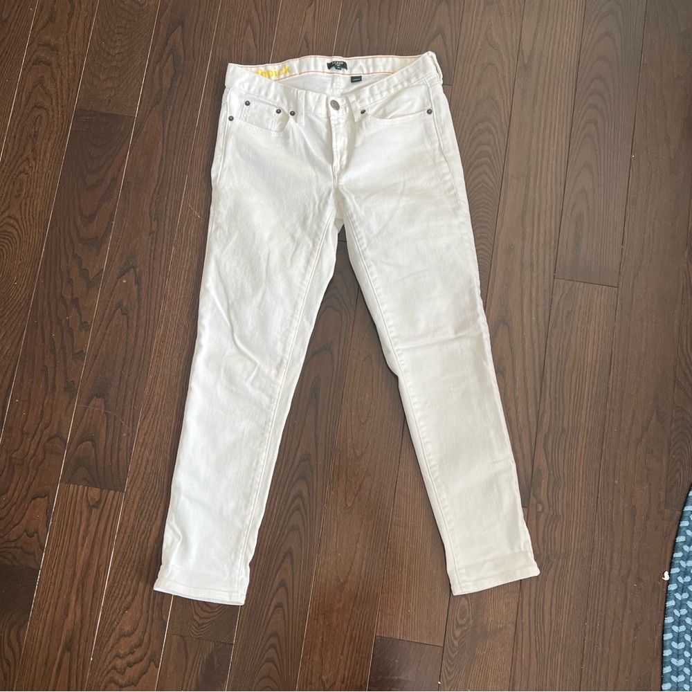J crew low waisted toothpick white jeans